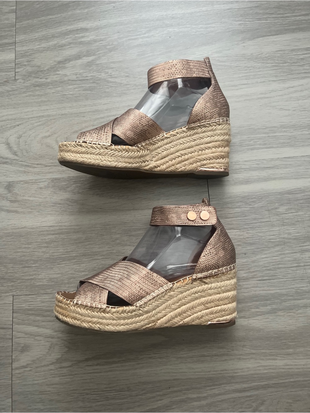 Franco Sarto Carma Rose Gold Espadrille Wedge Sandals Size 7.5M